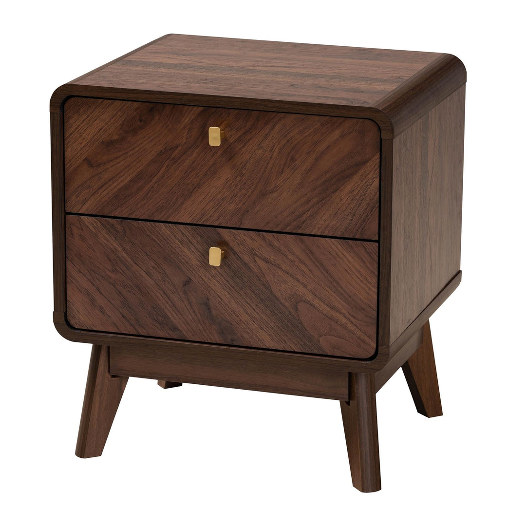 Mid-Century Transitional Walnut Brown Finished Wood 2-Drawer Nightstand Bohemian