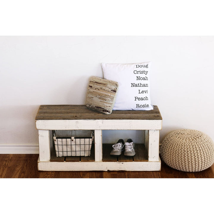 White Combo Storage Bench Farmhouse Rectangular Reclaimed Wood Natural Finish