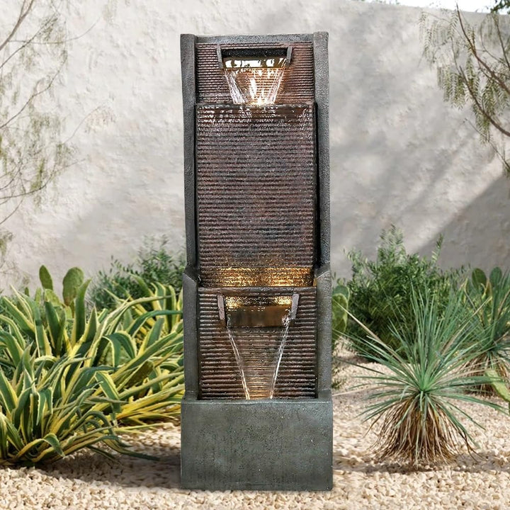 39.3-inch H Outdoor Water Fountain W/lights Indoor Cascading Fountains Grey