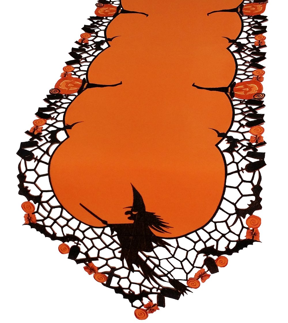 Xia Home Fashions Witch Embroidered Cutwork Halloween Table Runner 15 by 70" 15 by 70-inch