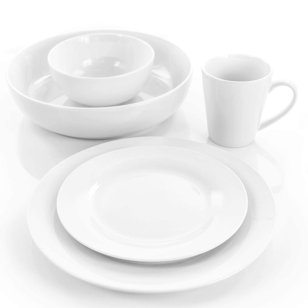 18 Piece Round Porcelain Dinnerware Set In White Solid Casual Formal 16 - Diamond Home USA