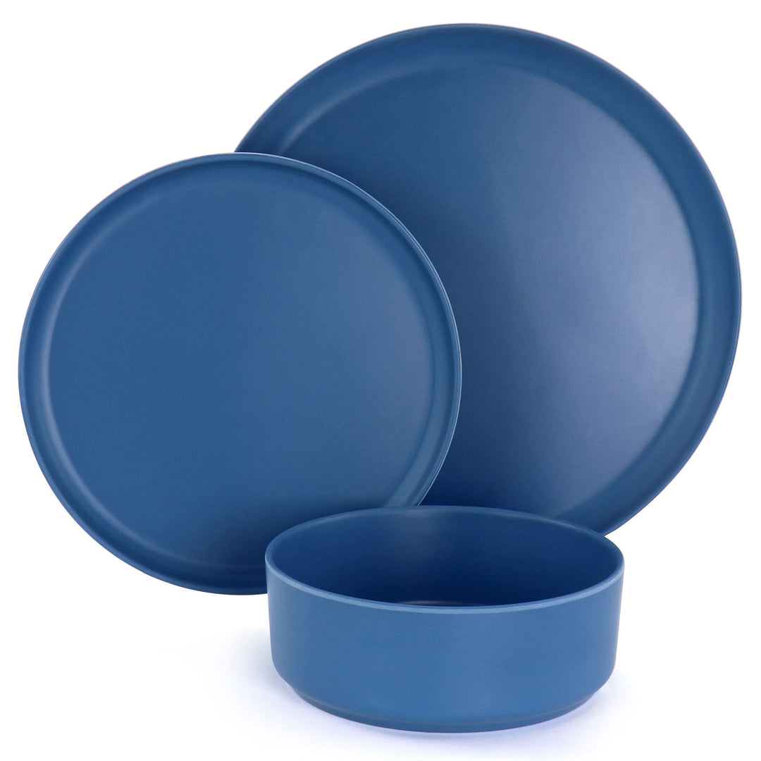 12 Piece Round Dinnerware Set In Blue Pieces Solid Casual - Diamond Home USA