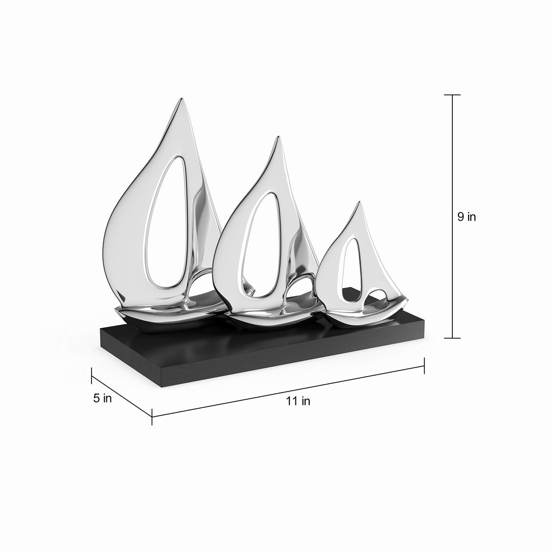 Glossy Aluminum 3-Sailboat Decor Black Silver Casual Acacia Metal Antique