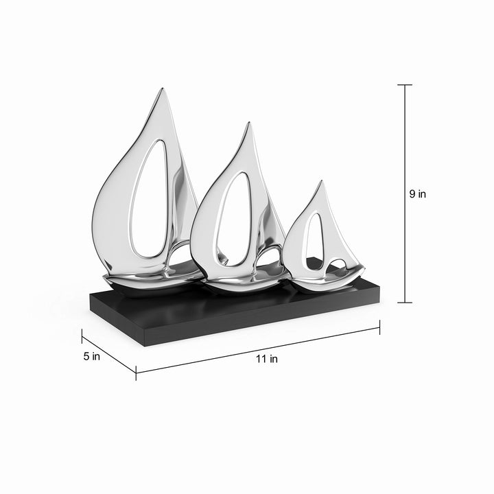 Glossy Aluminum 3-Sailboat Decor Black Silver Casual Acacia Metal Antique