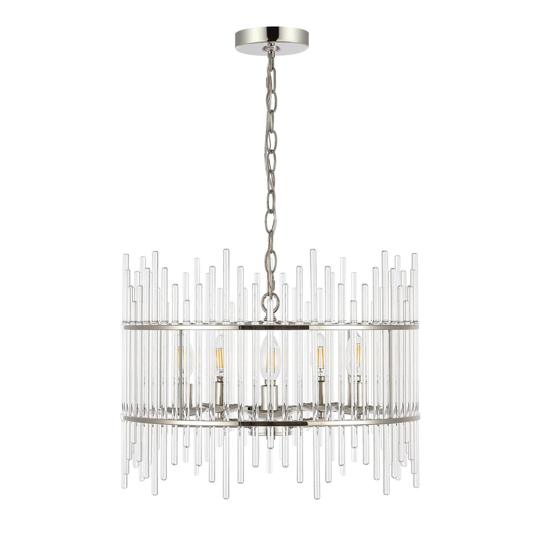 Mordern Glass Rod Chandelier with 5 Light Silver Modern Contemporary Metal