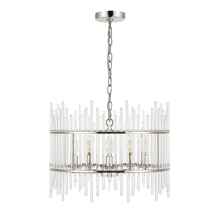 Mordern Glass Rod Chandelier with 5 Light Silver Modern Contemporary Metal