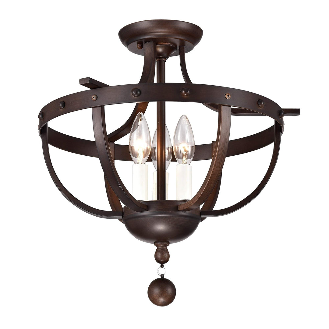 Brushed Dark Bronze 3-Light Semi-Flush Ceiling Lamp Brown Industrial Traditional