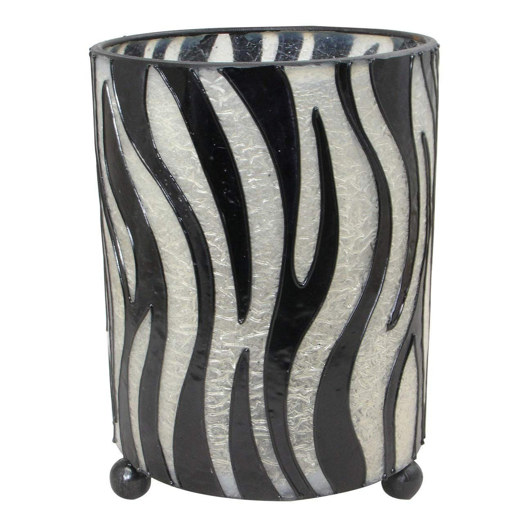 Handmade Hurricane Lantern Zebra Pattern Candleholder (Indonesia) Black