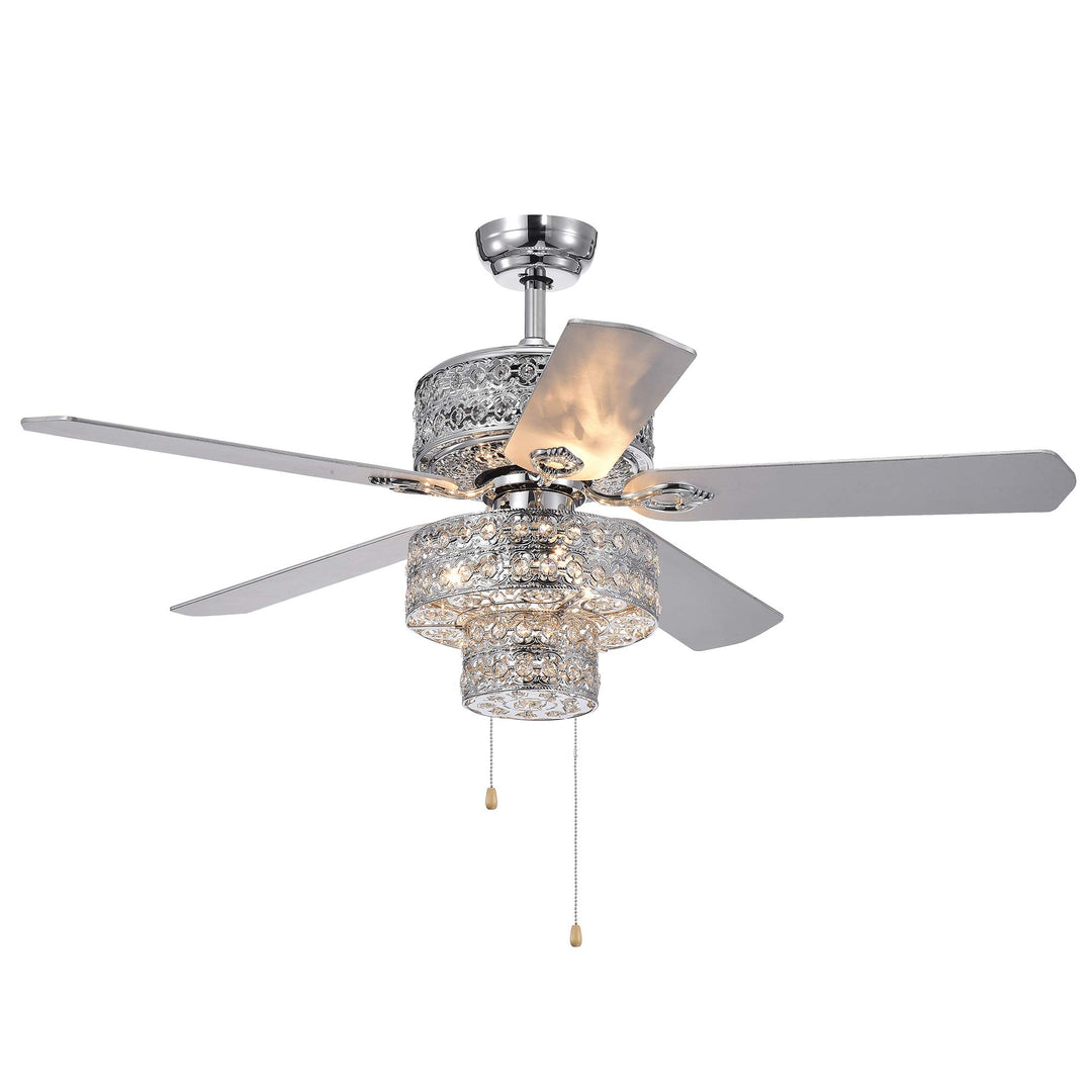 Warehouse of Tiffany CFL-8354CH Chow Chrome 5 Blade Ceiling Fan Silver 52 x 52 x Pull Chain