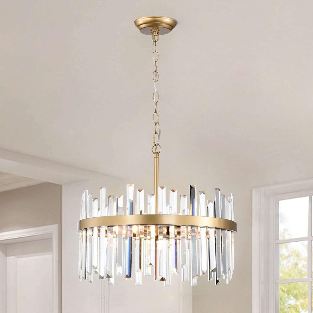 The Lighting Store Casandra 5-Light Drum Crystal Glass Chandelier-Glossy Brass -