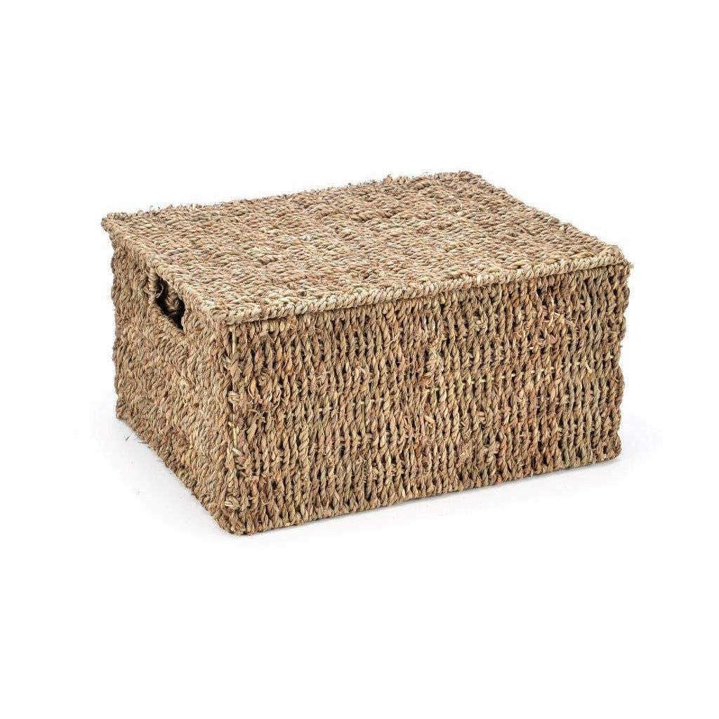 Set Of 3 Rectangular Seagrass Baskets With Lids Beige