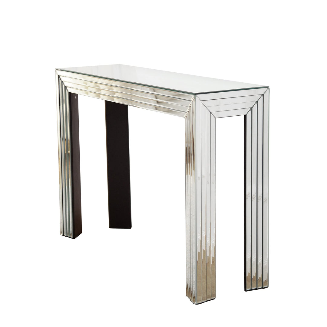 Mirrored Console Table Silver Entryway Clear Glam Contemporary Rectangular Glass