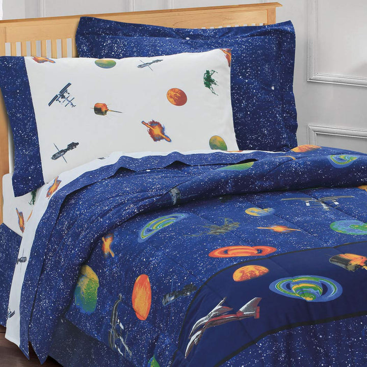 8 Piece Navy Blue Outer Space Themed Comforter Set Full With Sheets Blue - Diamond Home USA