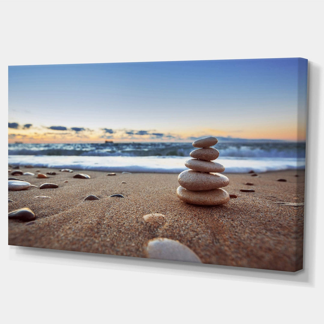 20 X 12 Blue Brown Zen Cairn Stone Canvas Art Spiritual Yoga Chakra Themed 20 in. wide x 12 in. high - 1 panel