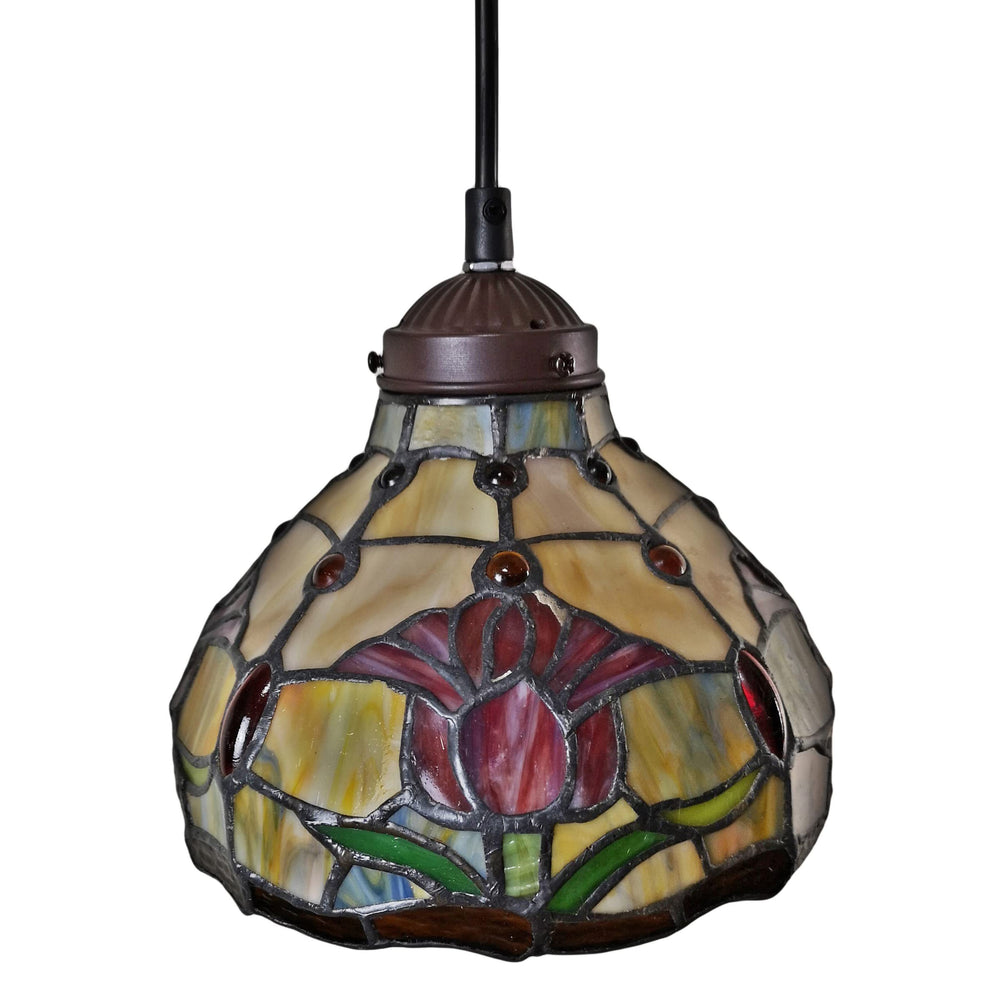 Amora Tiffany Hanging Lamp -8” Stained Glass Hanging Light Fixture with Red - Diamond Home USA