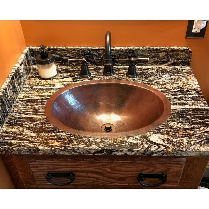 19" Rustic Farmhouse Oval Copper Bathroom Sink X 14" 5" Black Brown Multi - Diamond Home USA