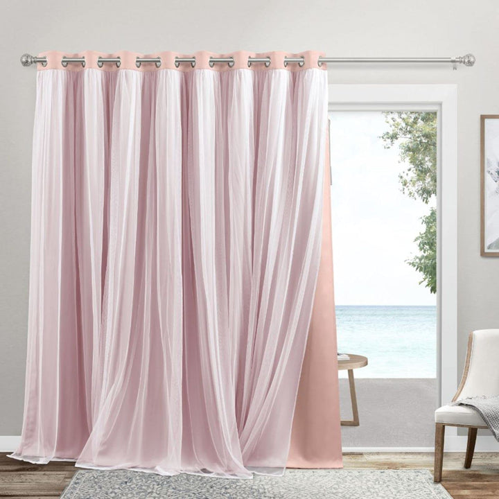 Exclusive Home Catarina Layered Room Darkening Blackout and Sheer Grommet Top 100x84 - Rose Blush