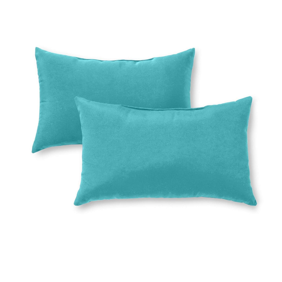 Rectangular Outdoor Teal Accent Pillow (Set of 2) - 19"x12" Blue Green Solid