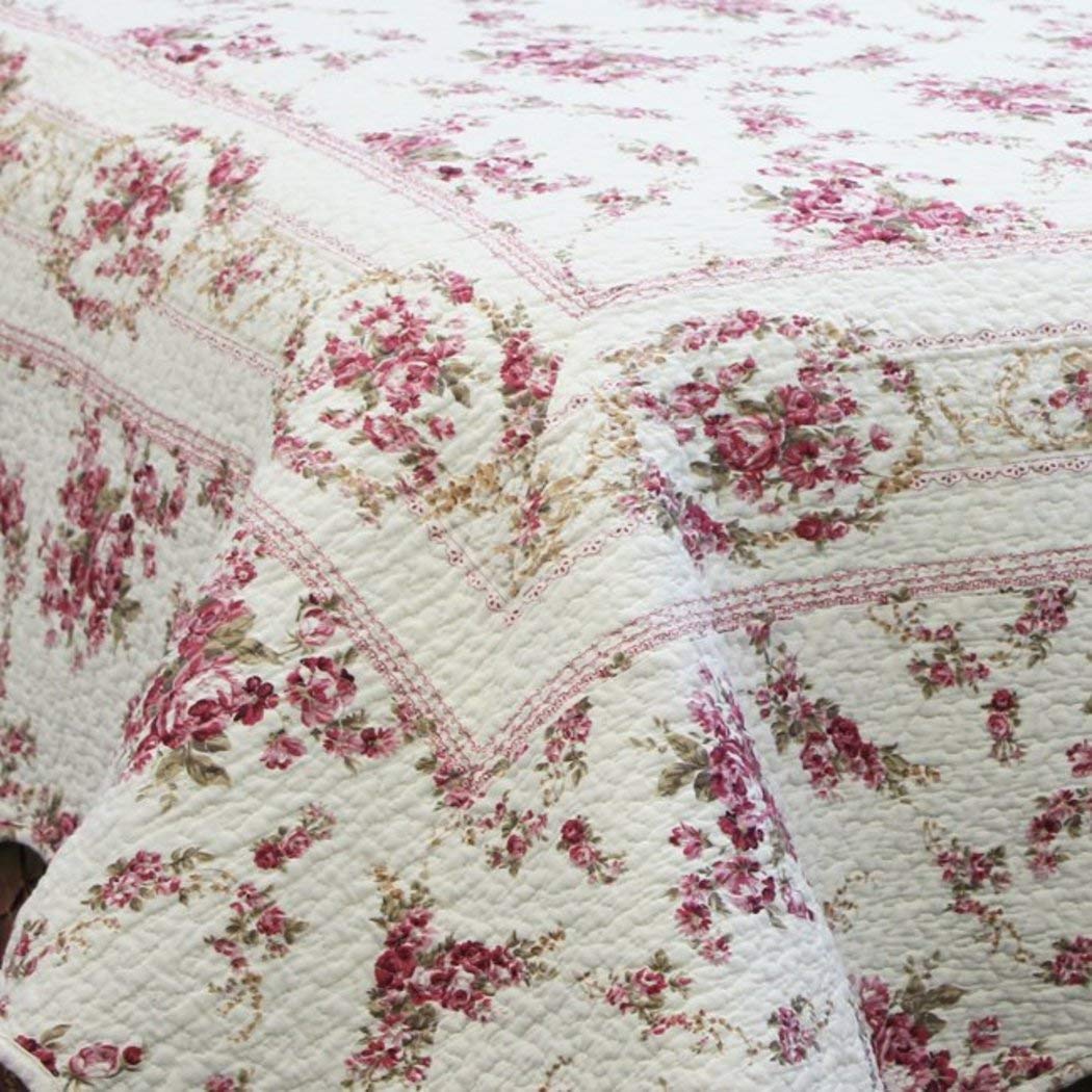 3 Piece Beautiful White Pink Red Floral Full Queen Quilt Set Flower Rose - Diamond Home USA