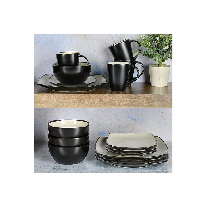 Gibson Soho Lounge Square Reactive Glaze Stoneware Dinnerware Set Service for