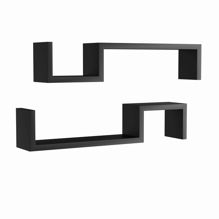 Black Angular S Shaped Floating Shelves Decorative Wall Mounted Asymmetrical