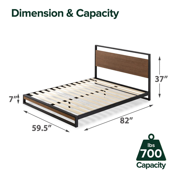 ZINUS Suzanne 37 Inch Bamboo and Metal Platform Bed Frame Solid Chestnut