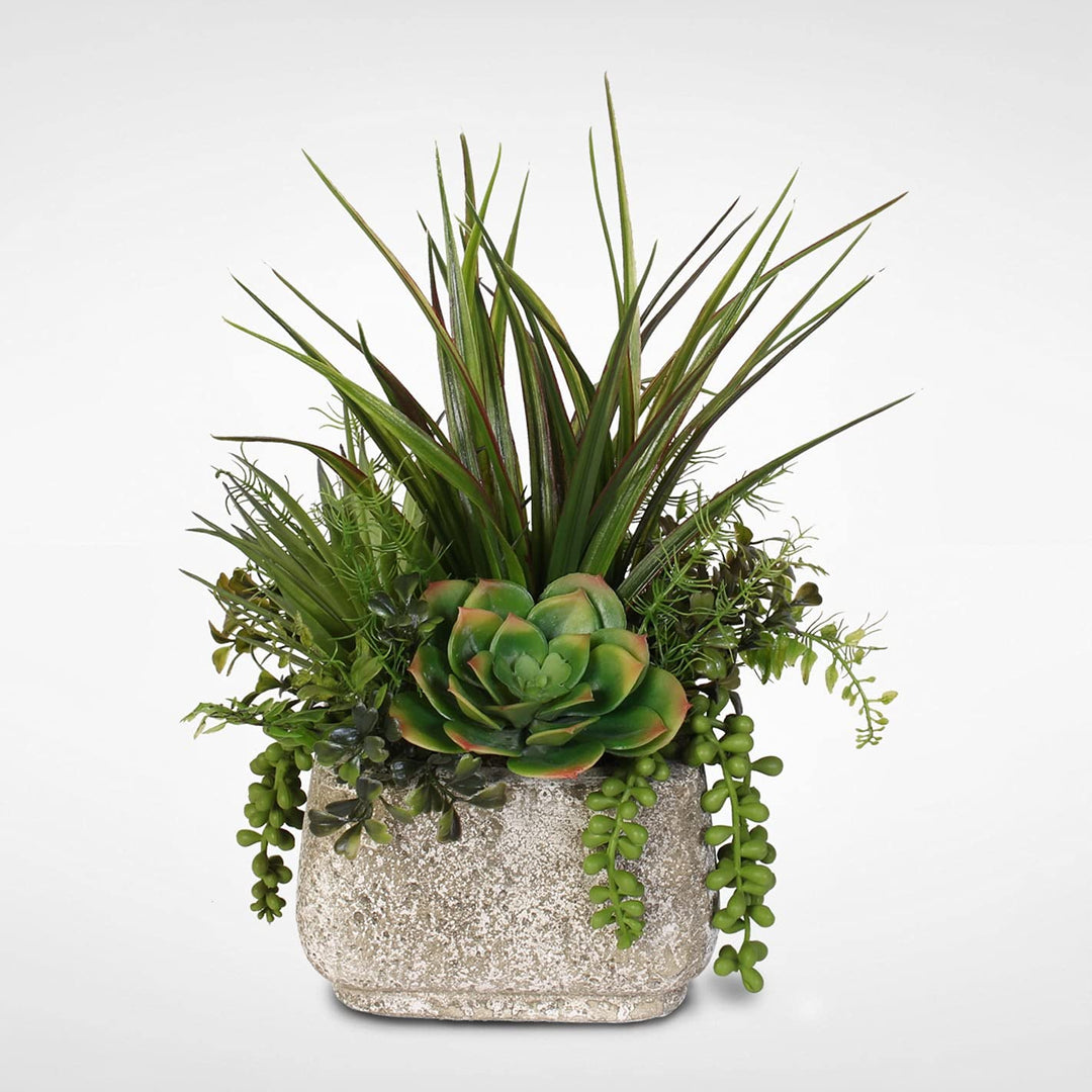 Jenny Silks Artificial Succulent Variety in Stone Pot - Green