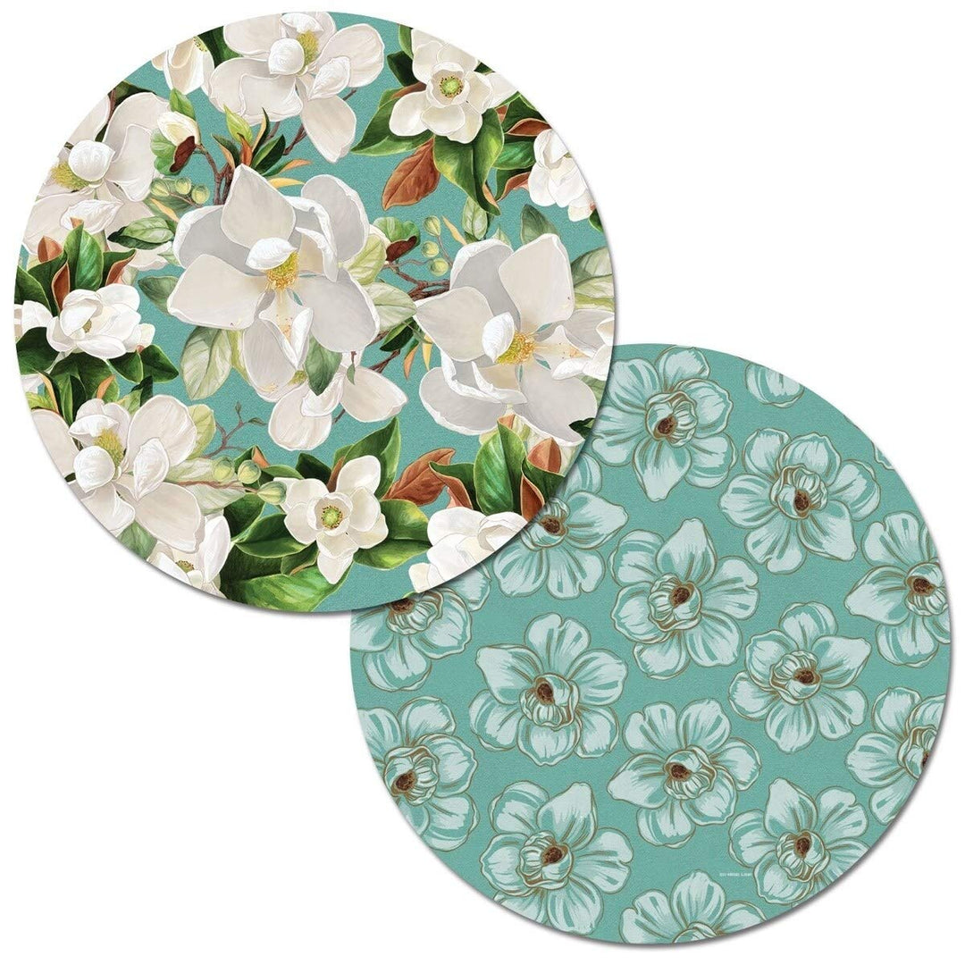 Round Reversible Wipe-Clean Placemats Set of 4 - Sweet Magnolia Multi Color