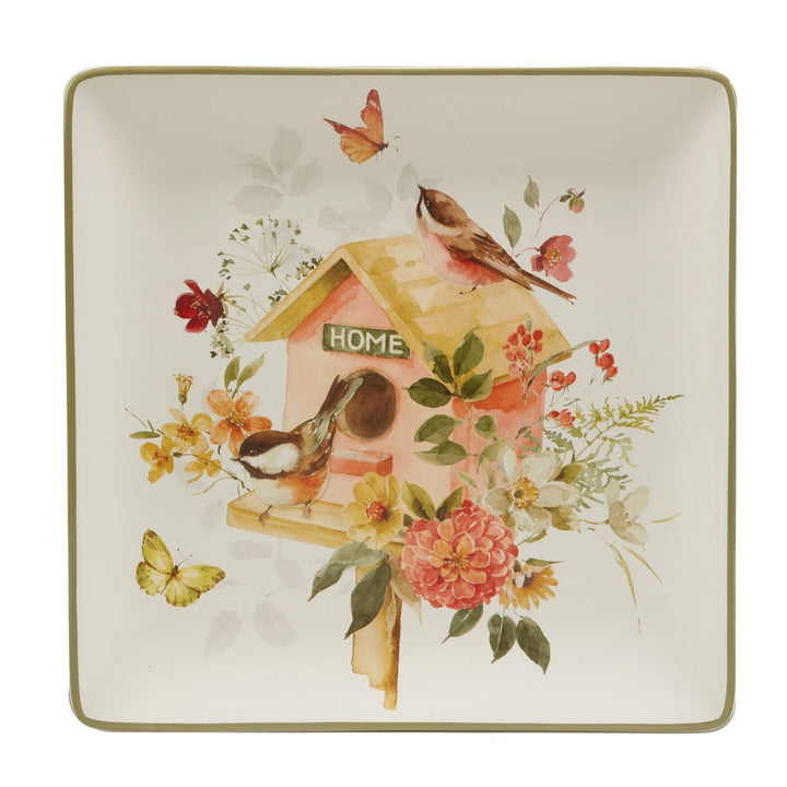 12.5" Square Platter X Multi Color Floral Casual Ceramic 1 Piece Dishwasher Safe