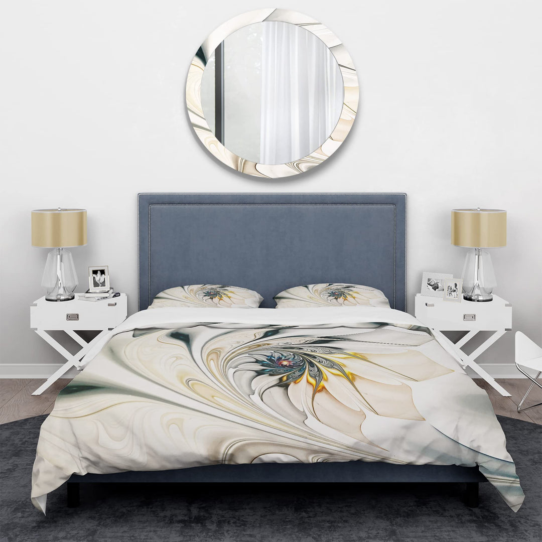 Designart White Stained Glass Floral Art-Modern & Contemporary Duvet Cover King