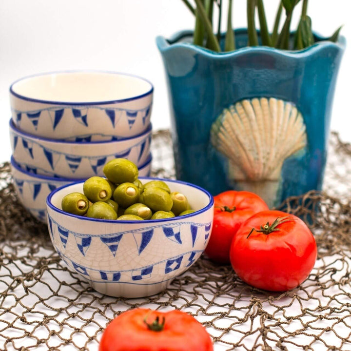 BlueWhite Ceramic 12 Piece Nautical Dessert Set Blue Navy White Coastal Casual