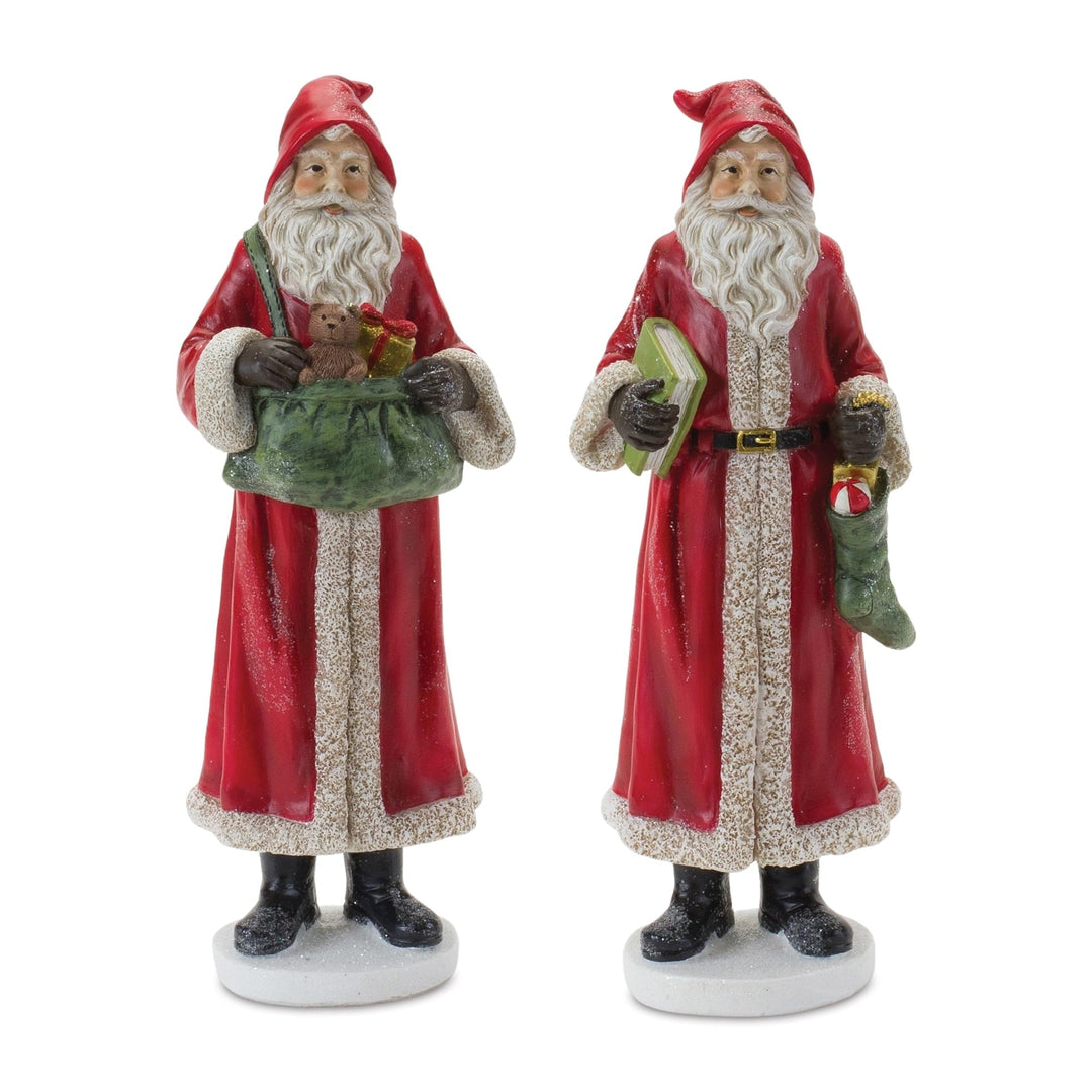 Santa with Toys Figurine (Set of 2) Red Resin