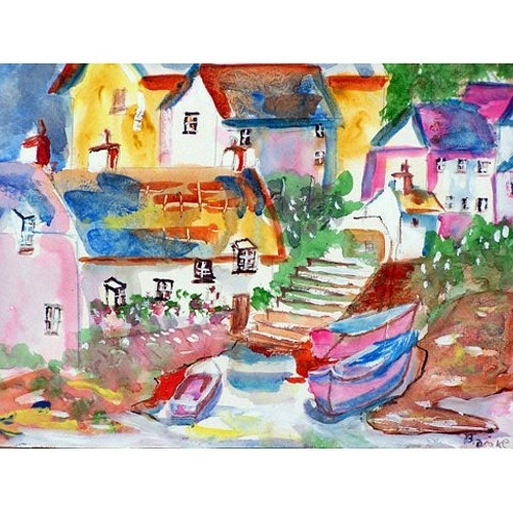 Boats at Steps Door Mat Multi Color Modern Contemporary Nautical Coastal