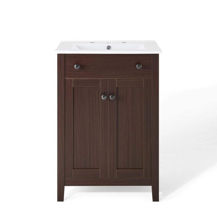 Modway Nantucket Bathroom Vanity Cabinet 24" with White Sink Walnut