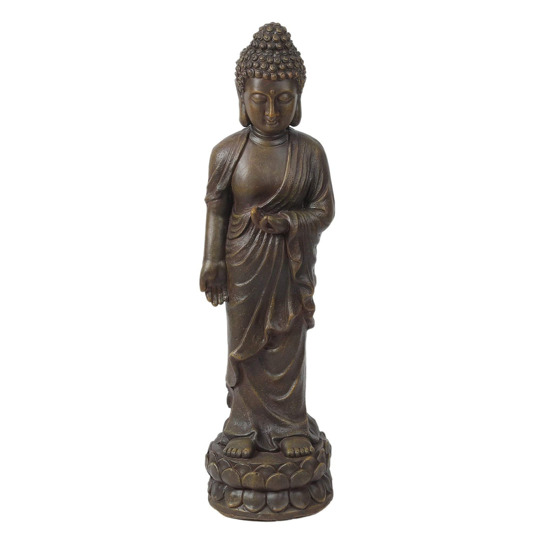 Brown Mgo Enlightened Standing Buddha Garden Statue Oriental Magnesium Oxide