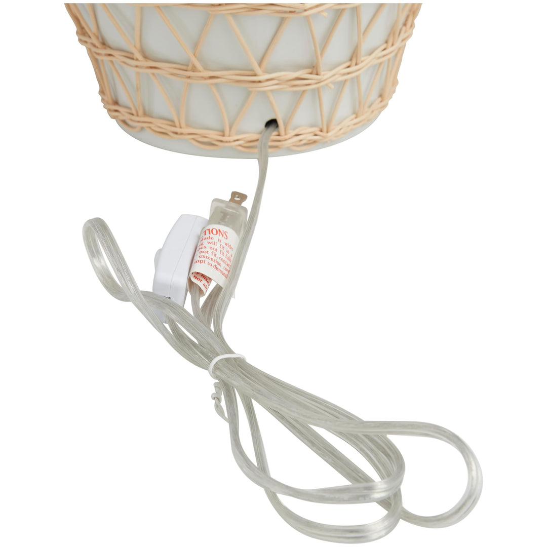 White Ceramic Woven Rattan Geometric Table Lamp with Linen Shade