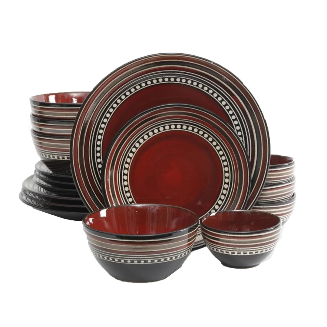 Gibson Elite Cafe Versailles 16 Piece Double Bowl Dinnerware Set - Red