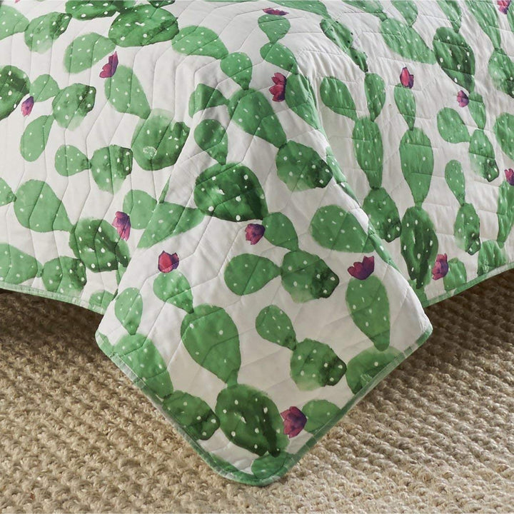 TN 3 Piece White Green Cactus Quilt Full Queen Set Western Desert Plant