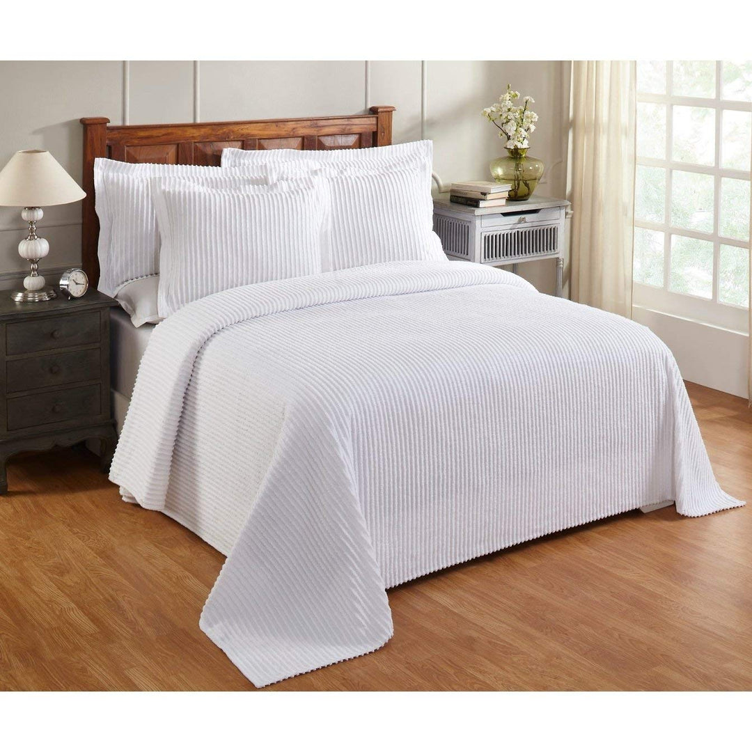 Oversized White Chenille Bedspread King 120x110 Vintage Western Extra Long White - King