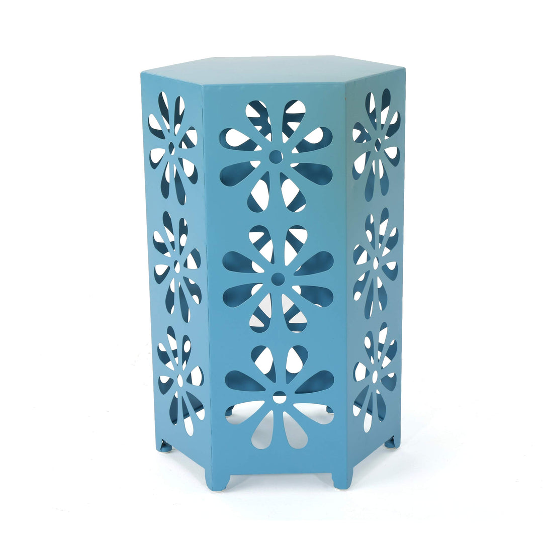 Christopher Knight Home Dandelion Outdoor 14" Iron Floral Side Table Matte Blue