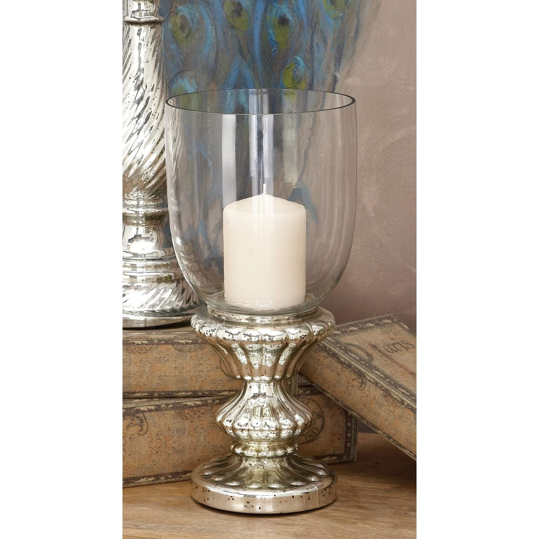 Silver Glass Traditional Hurricane Lamp 14 X 7 Finish