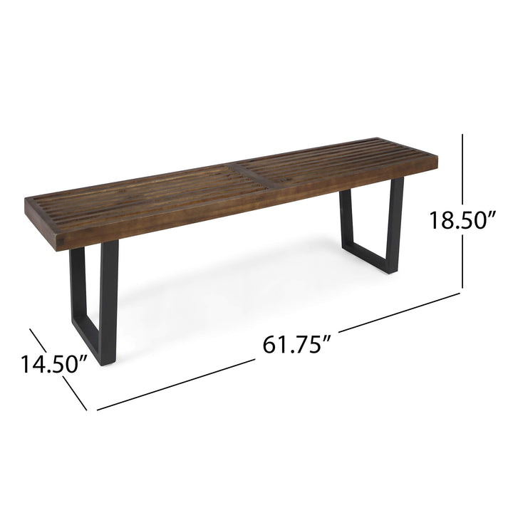 Christopher Knight Home Joa Patio Dining Bench Acacia Wood with Iron Legs Modern