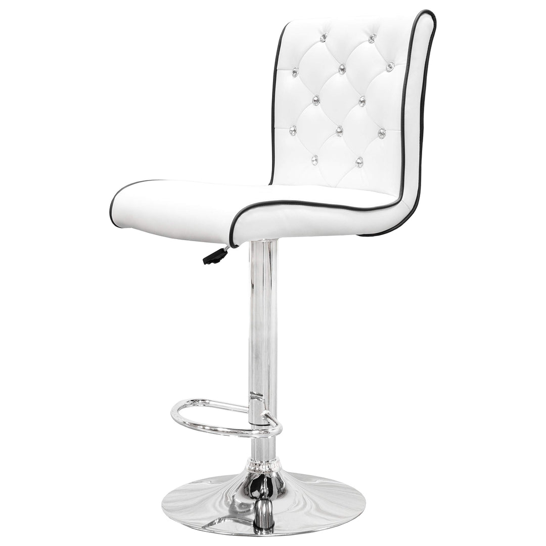 Best Master Furniture Tufted Vinyl with Faux Crystals Adjustable Swivel Bar White