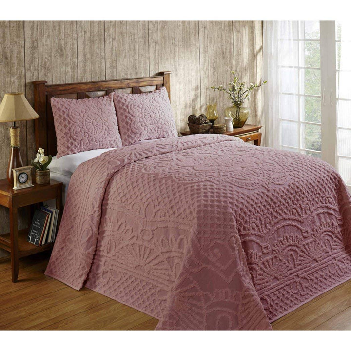 AM 3 Piece Rustic Dusty Pink King Bedspread Set Medallion Themed Bedding Chic Pink - King