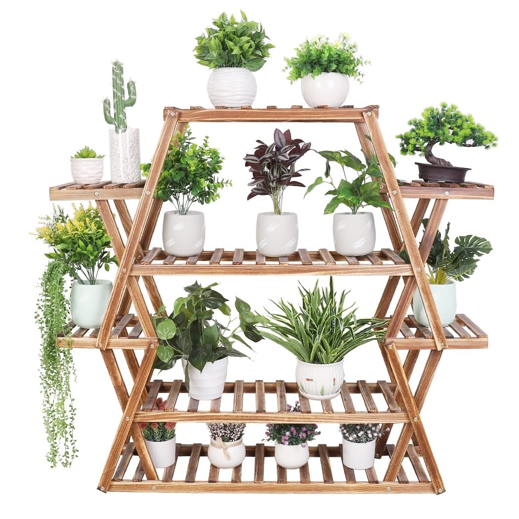 Wood Large Garden Plant Stand Indoor Outdoor Ladder Planter Rack Shelves Brown