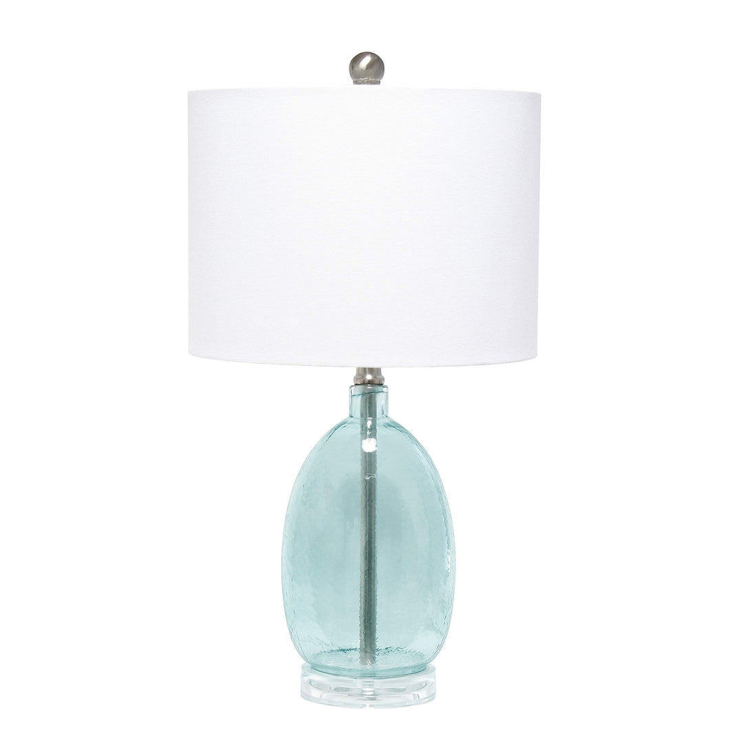 Home Oval Glass Table Lamp with White Drum Shade Clear Blue Modern Contemporary