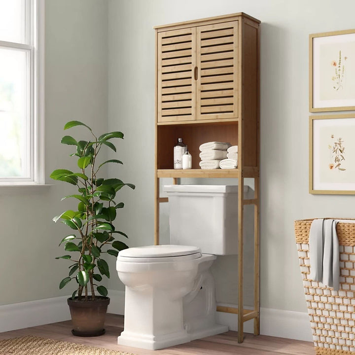 Bamboo Over-The-Toilet Storage Cabinet Bathroom Organizer with Shelf and