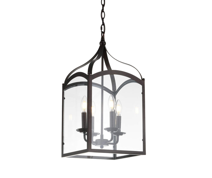 JONATHAN Y JYL7403A Ruth 11" 4-Light Traditional Classic Lantern Metal/Glass LED Clear/Oil Rubbed Bronze