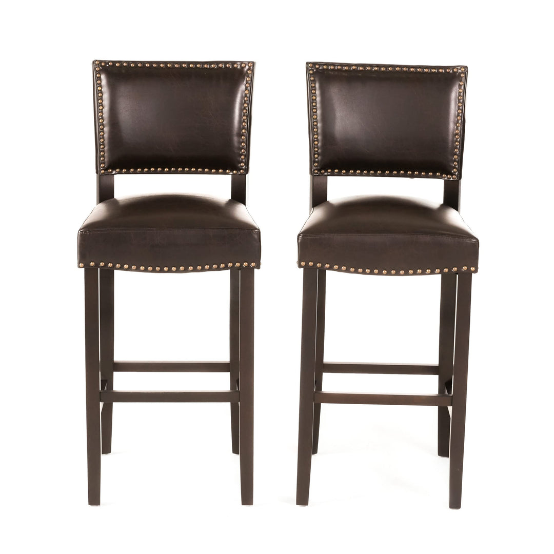 Christopher Knight Home Mayfield Bonded Leather Backed Barstools 2-Pcs Set Brown