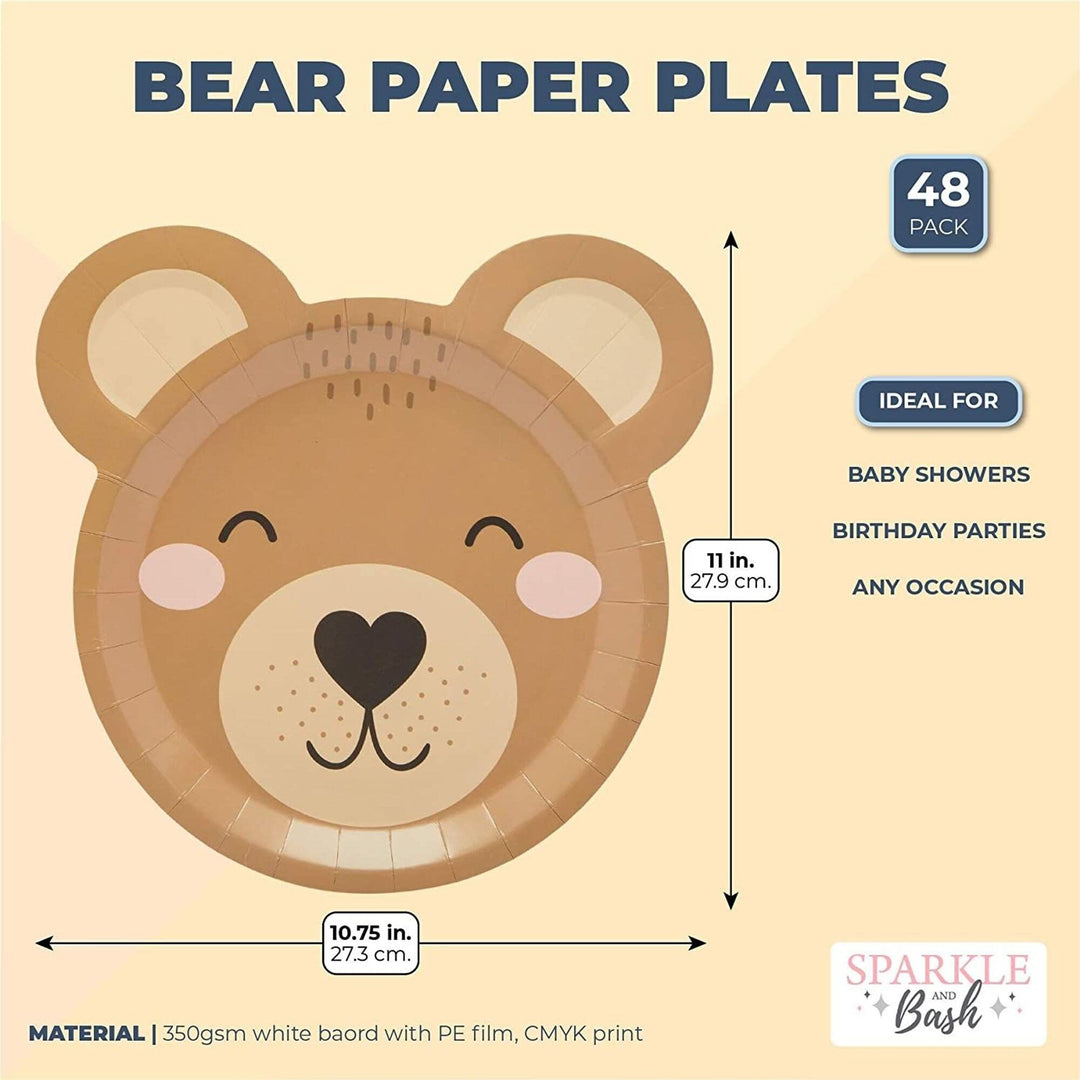 Bear Paper Plates Baby Shower Decorations (9 X 10 In 48-pack) Brown Animal